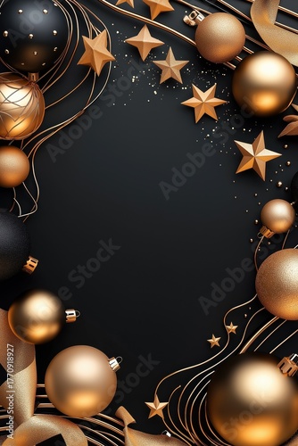 Decorative black background with gold ornaments and stars creating a festive atmosphere for celebrations