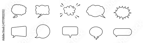 Different speech bubbles are displayed in a variety of shapes and sizes, perfect for enhancing creative projects, comic strips, or presentations. Ideal for visual storytelling.