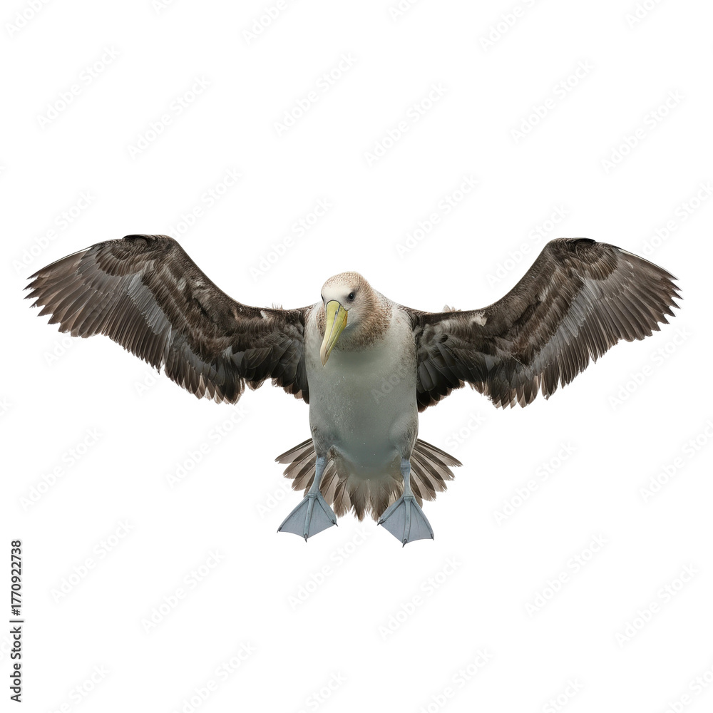 Obraz premium Waved Albatross in Flight with Spread Wings Isolated