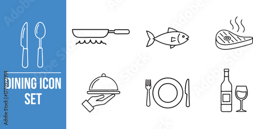 Dining Icon Set for Restaurant Menu and Food Service Vector Illustration.