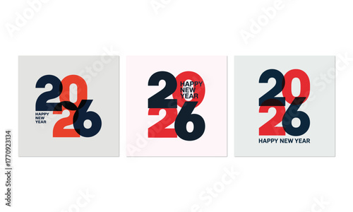Modern abstract graphic design featuring the year 2026 in bold typography with a contemporary color palette of blue and orange on a white background