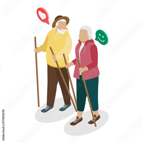 3D Isometric Flat Vector Illustration of Diverse Elderly People, Seniors Embrace Active Lifestyle, Diversity And Cheerfulness. Item 3
