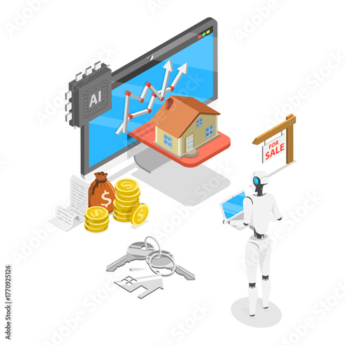 3D Isometric Flat Vector Illustration of AI In Real Estate, AI-Assisted Home Buying. Item 3