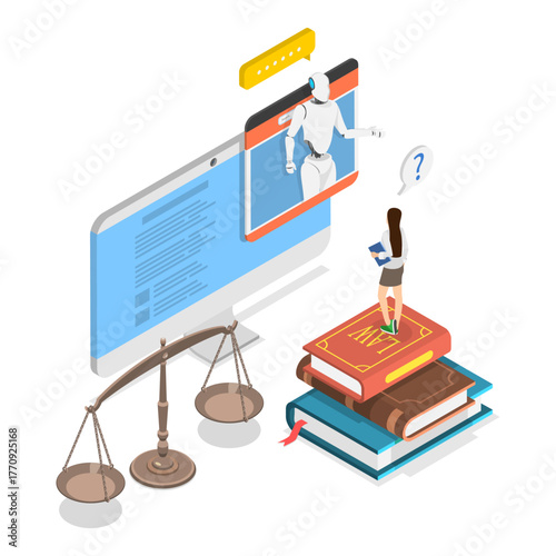 3D Isometric Flat Vector Illustration of AI and Law, Legal Services. Item 2