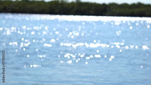 sun reflection on river with blur background.