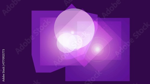 Abstract purple geometric shapes and circles with lens flare effect, digital art