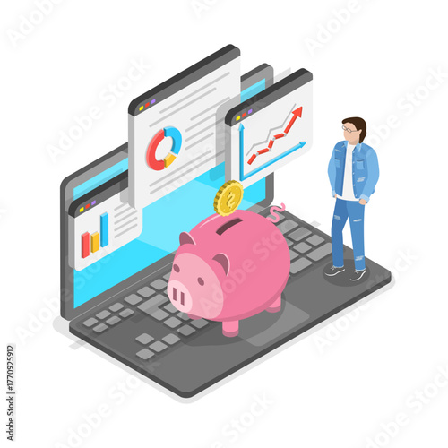 3D Isometric Flat Vector Illustration of Investment and Finance Management, Managing Personal Finance. Item 2