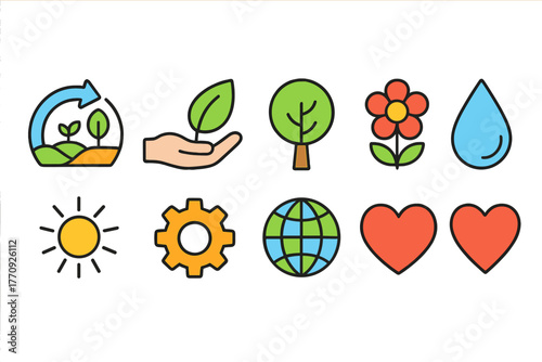 Eco, nature flat icon set. Environment, sustainability icons flat collection