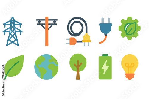 Energy and environment flat icon set. Power, sustainability, eco-friendly icons collection