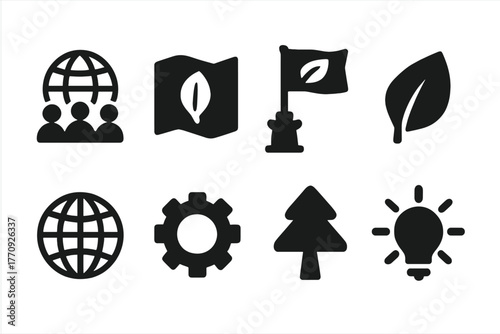 Eco-friendly solid icon set. Environmental, sustainable, nature icons collection