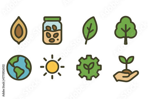 Eco-friendly outline icon set. Nature, environmental, sustainability icons collection