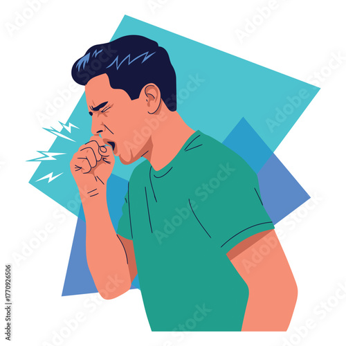 Man coughing with illness, showing symptoms of sickness and respiratory distress.
