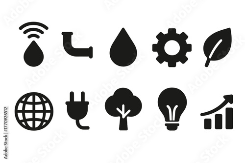 Eco and technology solid icon set. Renewable, digital, energy solid icons collection.