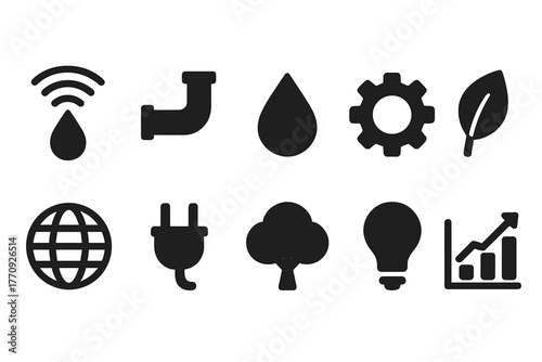 Environment and energy solid icon set. Nature, technology, and energy icons collection