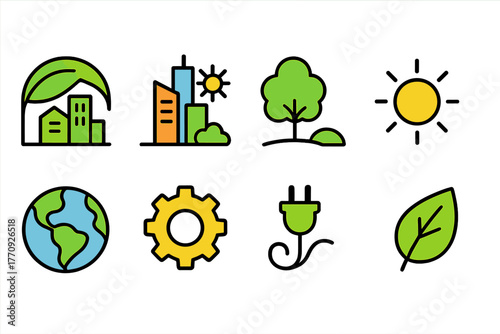 Renewable energy, ecology flat icon set. Sustainable environment icons flat collection