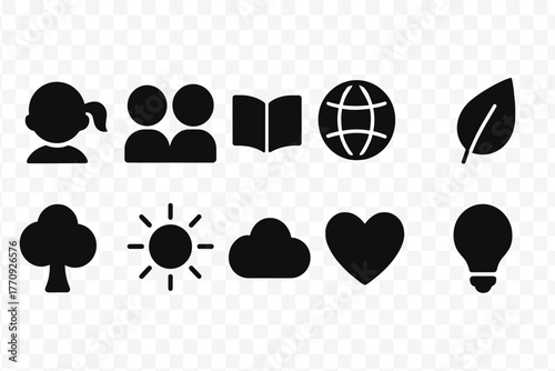 Eco, education silhouette icon set. Nature, education solid icon collection