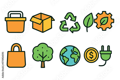 Eco-friendly, sustainable outline icon set. Green nature conservation icons collection