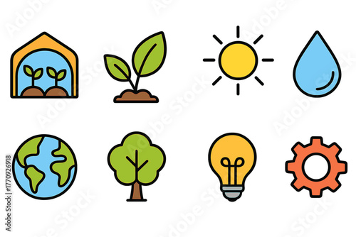 Eco-friendly, nature flat icon set. Green energy, sustainability icons flat collection