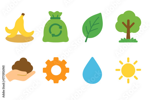 Eco-friendly flat icon set. Sustainability, nature, recycling icons collection
