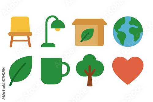 Eco friendly flat icon set. Sustainability, nature, environment icons collection