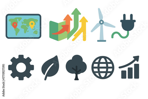 Sustainable energy, ecology flat icon set. Renewable, environment symbols collection