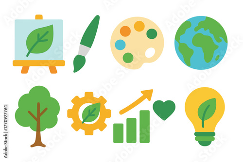 Environmental conservation flat icon set. Eco-friendly, green icons flat collection.
