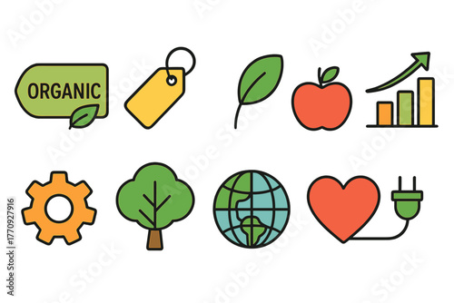 Eco-friendly, sustainability outline icon set. Organic, nature, green icons collection