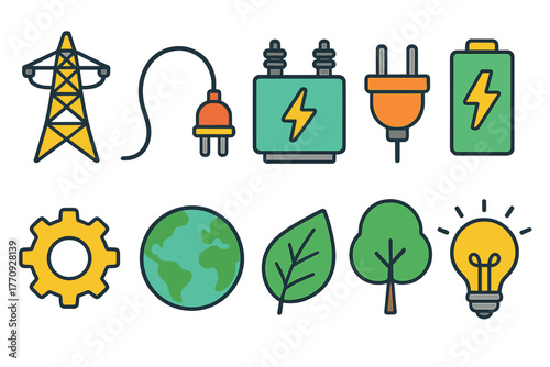 Energy, sustainability outline icon set. Eco and electric line icons collection