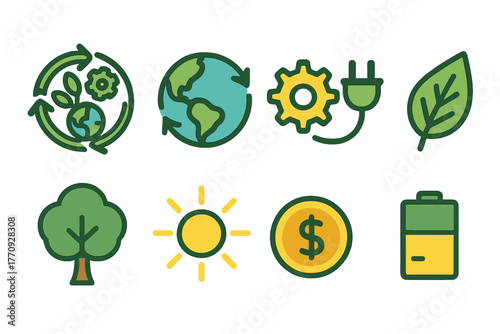 Eco, environment flat icon set. Sustainability, nature, energy icons collection