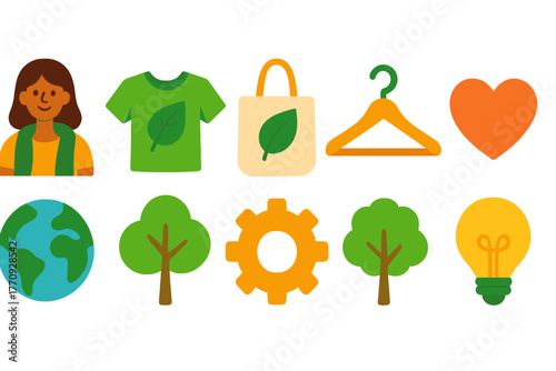 Eco-friendly lifestyle flat icon set. Reusable, sustainable living icons collection