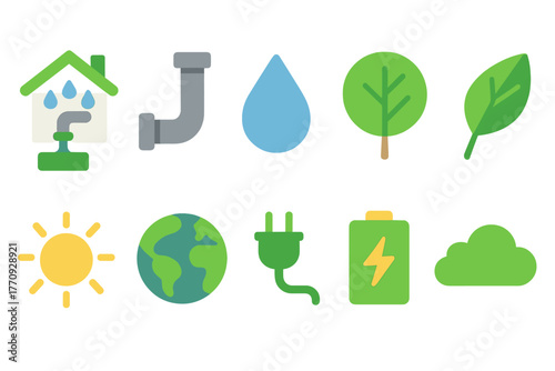 Eco, sustainability flat icon set. Environment, renewable energy green icons collection