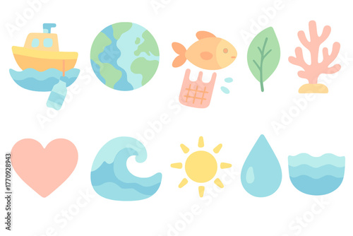 Environment and conservation flat icon set. Eco-friendly and nature icons collection