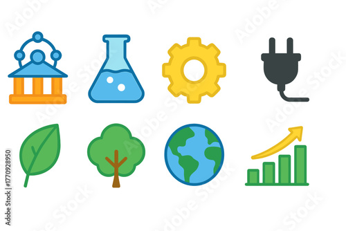 Eco-friendly, sustainability flat icon set. Green, environment, renewable icons collection