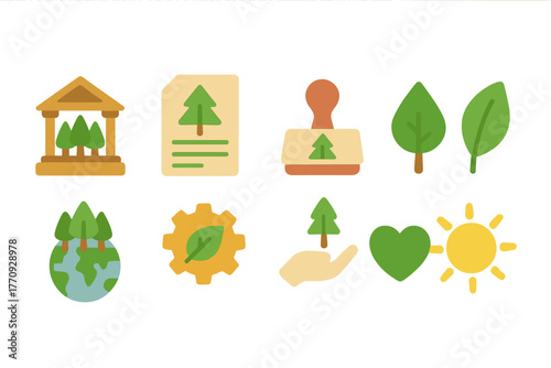 Environmental conservation flat icon set. Nature, ecology, sustainability icons