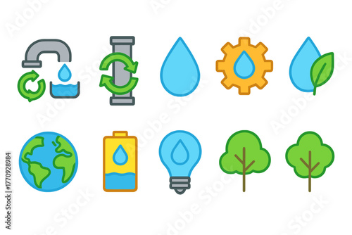 Eco-friendly, sustainability linear icon set for environmental and green initiatives