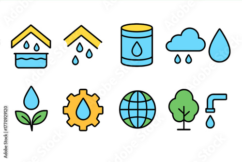 Water conservation outline icon set. Sustainability, ecology, environment icon collection