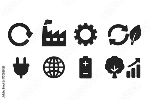 Eco, energy solid icon set. Sustainable, recycling, environment icons collection