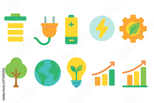 Energy and environment flat icon set. Eco-friendly, sustainability icons collection