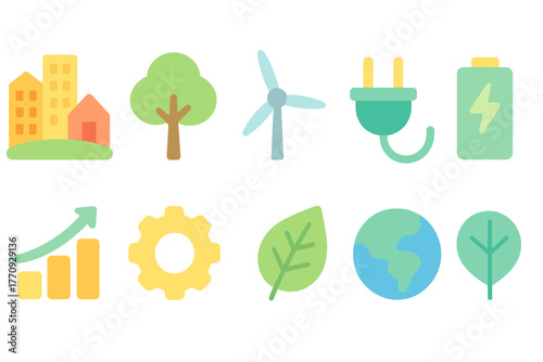 Eco, renewable energy flat icon set. Sustainable, environment, nature icons
