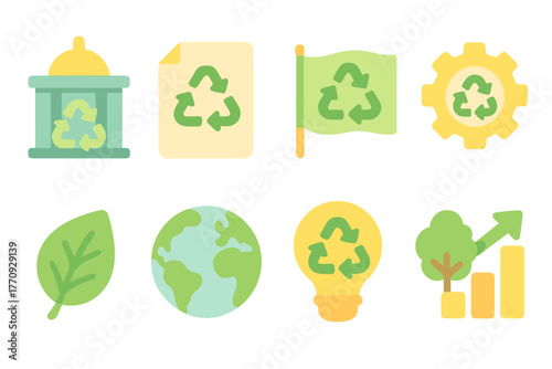 Recycling and environment flat icon set. Eco-friendly, sustainability symbols collection