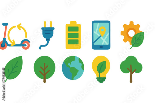 Eco-friendly, sustainability flat icon set. Green energy, nature icons flat collection.