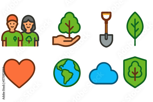Environment and nature flat icon set. Ecology, conservation, eco-friendly icons collection