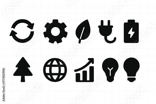 Environment and energy solid icon set. Eco-friendly, sustainability icons collection