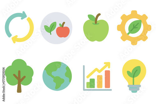 Environmental, sustainability icon set. Eco-friendly, nature conservation icons in flat style