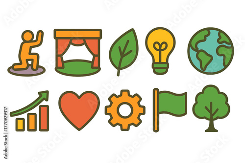 Nature and eco-friendly flat icon set. Environment and sustainability symbols collection