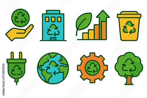 Recycling and sustainability flat icon set. Eco-friendly symbols collection
