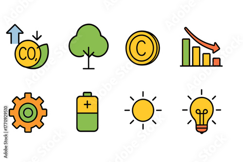Environment and energy flat icon set. Eco, sustainability, power solutions collection