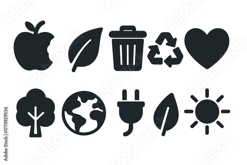 Eco, nature solid icon set. Environment, sustainability symbols collection.