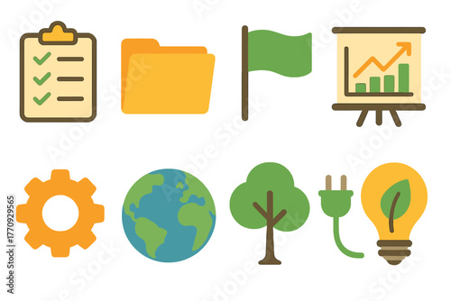 Eco-friendly, environment flat icon set. Sustainability, nature symbols collection