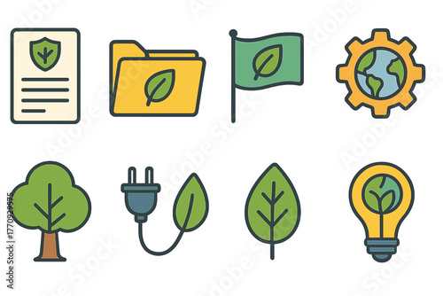Eco-friendly, sustainability flat icon set. Environmental icons flat collection